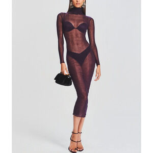 SER.O.YA Long Sleeve Sheer Dark Purple Dress